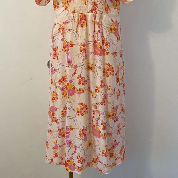 SUNCOO Paris Cream Orange & Pink Floral Clay Midi Dress size T3/ L - Picture 9 of 16